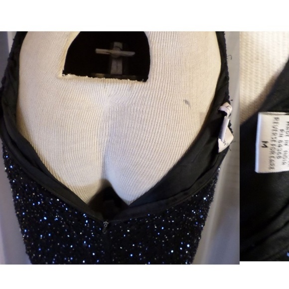 Long Black Silk M Formal Gown Dress Vintage Beaded - Picture 8 of 8